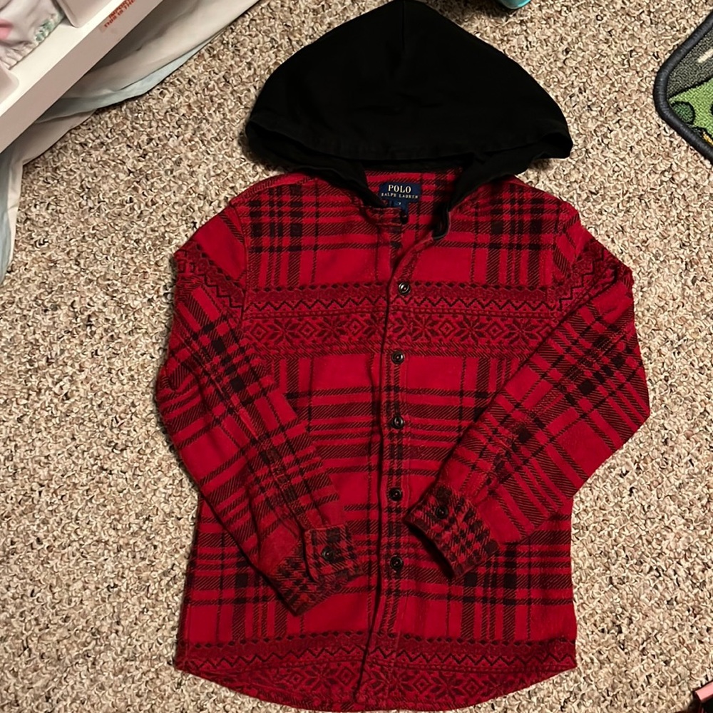 Red plaid button up winter design